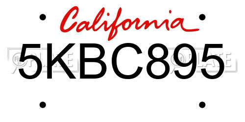 5KBC895 California License Plate