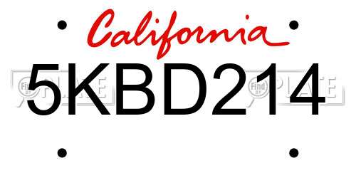 5KBD214 California License Plate