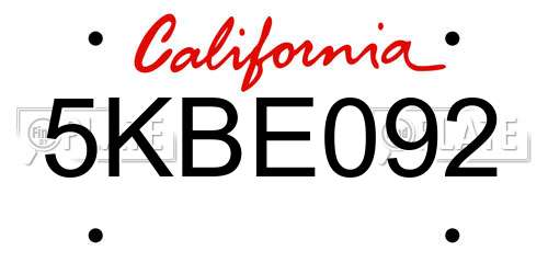 5KBE092 California License Plate