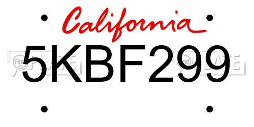 5KBF299 California License Plate