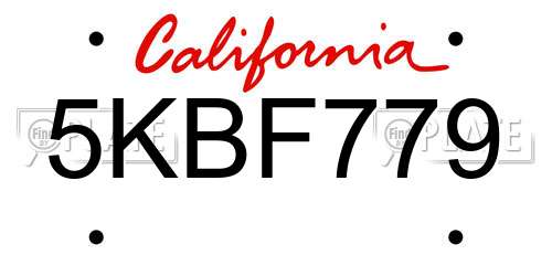 5KBF779 California License Plate