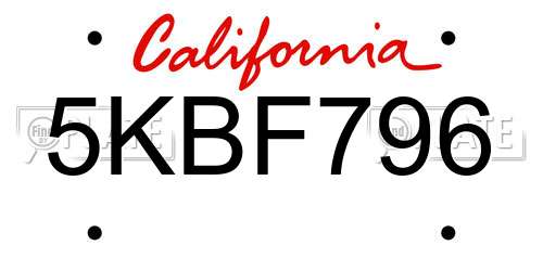 5KBF796 California License Plate