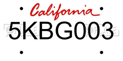 5KBG003 California License Plate