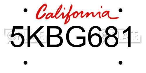 5KBG681 California License Plate