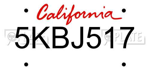 5KBJ517 California License Plate