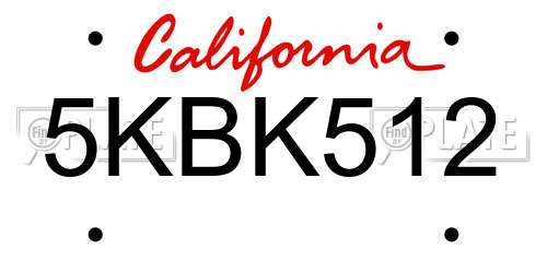 5KBK512 California License Plate