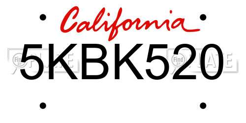 5KBK520 California License Plate