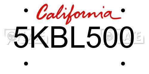 5KBL500 California License Plate