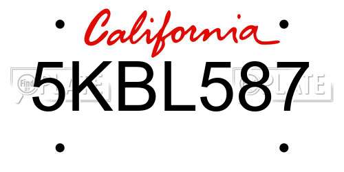 5KBL587 California License Plate