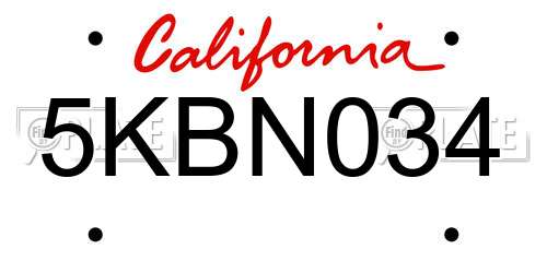 5KBN034 California License Plate