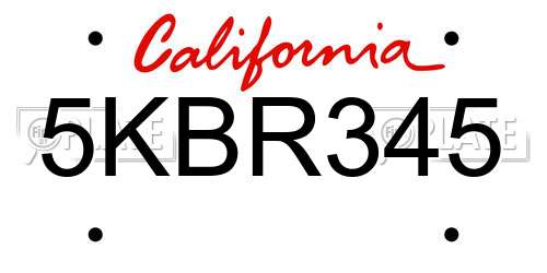5KBR345 California License Plate