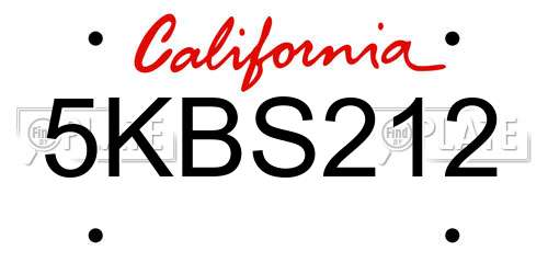 5KBS212 California License Plate