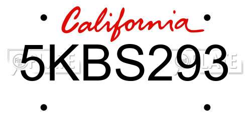 5KBS293 California License Plate