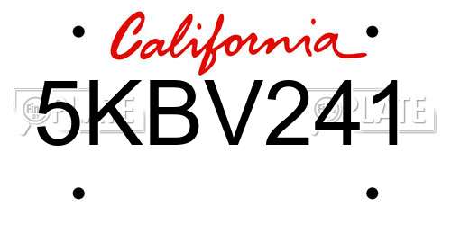 5KBV241 California License Plate