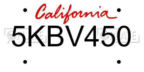 5KBV450 California License Plate