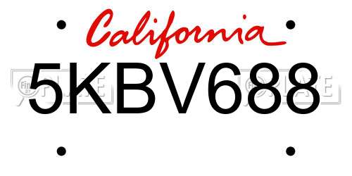 5KBV688 California License Plate