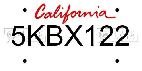 5KBX122 California License Plate