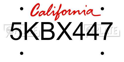 5KBX447 California License Plate