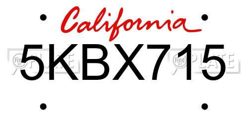 5KBX715 California License Plate