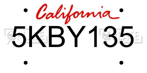 5KBY135 California License Plate