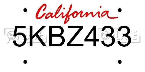 5KBZ433 California License Plate