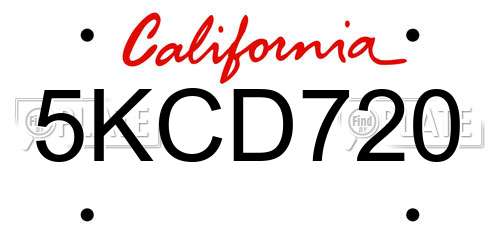 5KCD720 California License Plate