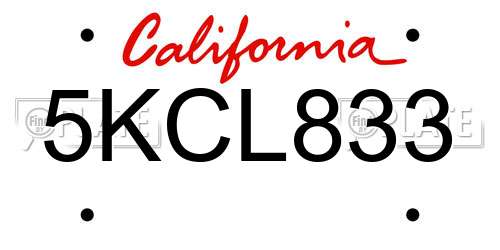 5KCL833 California License Plate