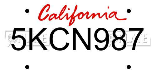 5KCN987 California License Plate
