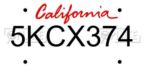5KCX374 California License Plate