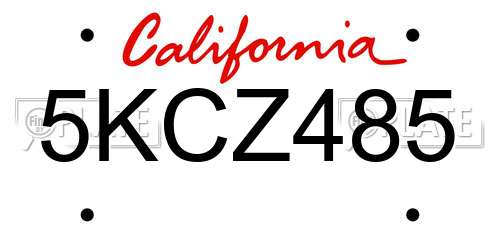 5KCZ485 California License Plate
