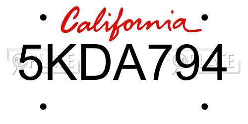 5KDA794 California License Plate