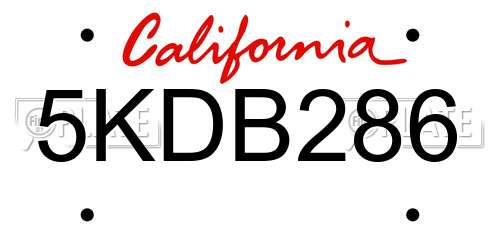 5KDB286 California License Plate