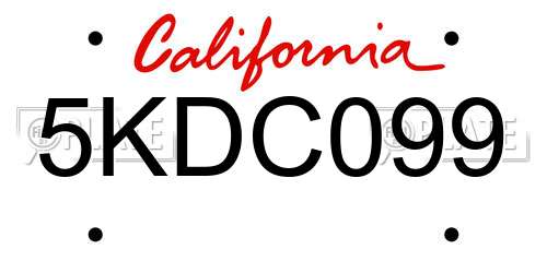 5KDC099 California License Plate