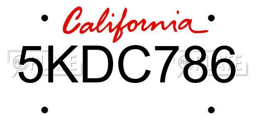 5KDC786 California License Plate
