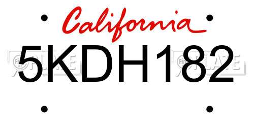 5KDH182 California License Plate