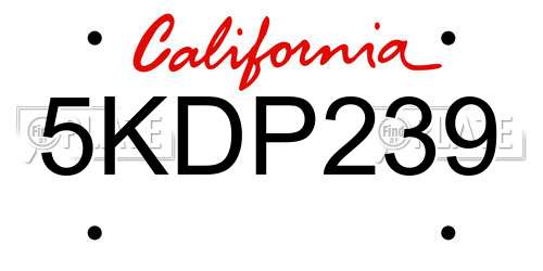5KDP239 California License Plate