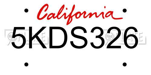 5KDS326 California License Plate