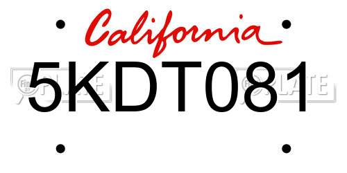 5KDT081 California License Plate