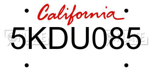 5KDU085 California License Plate