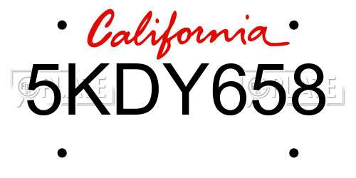 5KDY658 California License Plate