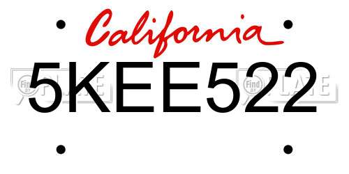 5KEE522 California License Plate