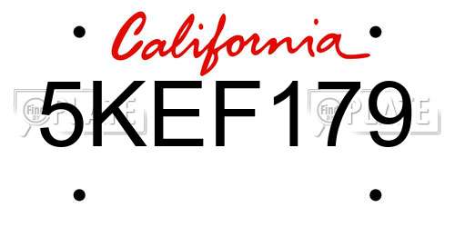 5KEF179 California License Plate