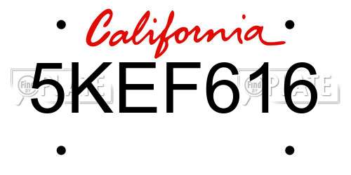 5KEF616 California License Plate