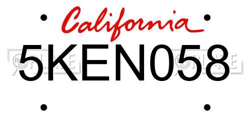 5KEN058 California License Plate
