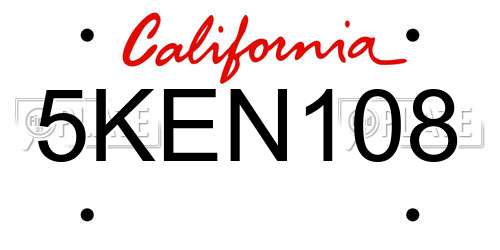 5KEN108 California License Plate