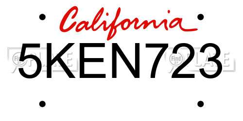 5KEN723 California License Plate