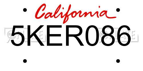 5KER086 California License Plate