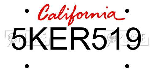 5KER519 California License Plate