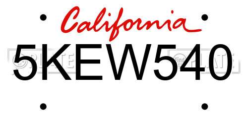 5KEW540 California License Plate