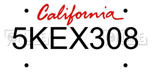 5KEX308 California License Plate